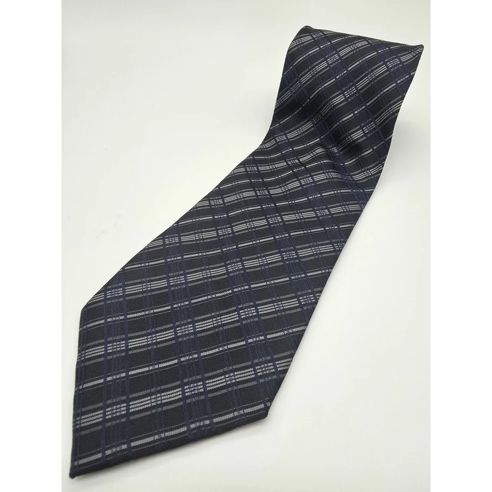 Calvin Klein Navy Blue White Plaid Tie Necktie 58